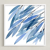 "Rustling Leaves Blue" - Art Print in Ultramarine Blue by Priscilla Lee - Framed