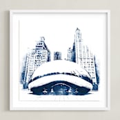 "Chicago Bean" - Art Print in Navy by Paul Berthelot - Framed