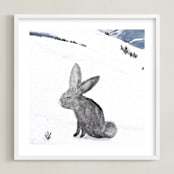 "I bet there is a carrot under there" - Art Print in Bunny fur grey by Maja Cunningham - Framed