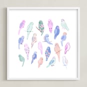 "Budgie Flock" - Art Print in Sherbet by Tishya Oedit - Framed