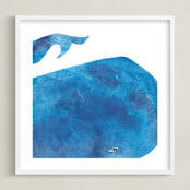 "Big Blue Whale" - Art Print in Sea Blue by Mia Posada - Framed