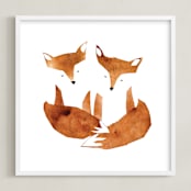 "Twin Foxes" - Art Print in Earthy Red by Mia Posada - Framed