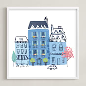 "Paris, J'adore" - Art Print in Parisian Blue by Ali Macdonald - Framed