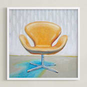 "Arne Jacobsen Swan Chair" - Art Print in Yellow by Laura Browning - Framed