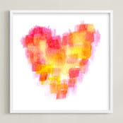 "Pixelated Heart" - Art Print in Hot pink by Aimee Siberon - Framed