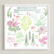 "French Flower Shop" - Art Print in Fresh Herb Greens by Paper Raven Co. - Framed
