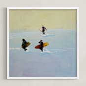 "Rincon Surfers" - Art Print in Creamy yellow by Annie Seaton - Framed