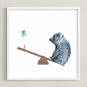 "See me go wee wee!" - Art Print in Polar Bear Blue by Maja Cunningham - Framed