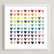 "Paper Hearts" - Art Print in Rainbow by InkDot - Framed