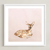 "Enchanted Deer 1" - Art Print in Blush by Teju Reval - Framed