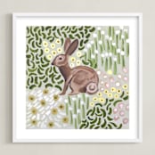 "Lone Rabbit" - Art Print in Grass by Jenny Westenhofer - Framed