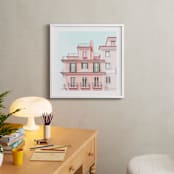 "Pastel Pink House" - Art Print in Peach by Heather Loriece - In a Room