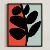 "Modern Black Stem" - Art Print in Red Coral by Deborah Velasquez - Framed