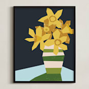 "Striped Vase" - Art Print in Olive Green by Morgan Kendall - Framed