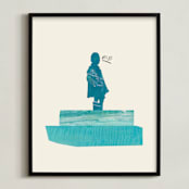 "View of the Water" - Art Print in Soft Calm by Field and Sky - Framed