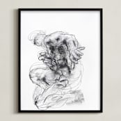 "Drawing 538 - Crouching Figure" - Art Print in Slate Black by Derek overfield - Framed