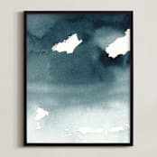 "Mist Rises Over the Water" - Art Print in Indigo Blue by Renee Anne Bouffard-McManus - Framed