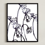 "Ink Cyclamen" - Art Print in inky blue by Sonal Nathwani - Framed