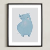 "Hippo" - Art Print in Gray by Lori Wemple - Framed