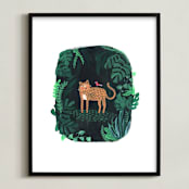 "Wild Cat" - Art Print in Forest Green by Nikita Jariwala - Framed