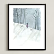 "Snowy Evening" - Art Print in snow grey by Lulaloo - Framed