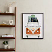"The Peace Van on the Road" - Art Print in Orange by Alston Foster - In a Room