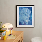 "Pup Universe" - Art Print in Galactic Blue by Mariecor Agravante - In a Room
