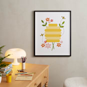 "Buzzing Beehive" - Art Print in Poppy by Katie Wahn - In a Room