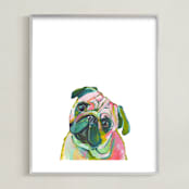 "Mr. Pug" - Art Print in Coral by Makewells - Framed