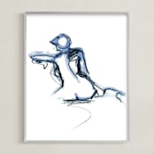 "Seated in Blue" - Art Print in Soft Blue by Eva Marion - Framed