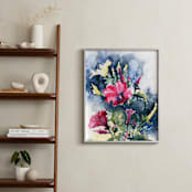 "Morning Glory pink and yellow" - Art Print in crimson pink by Eva Marion - In a Room