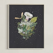 "Night Mint Blossom" - Art Print in velvet black by Jenny Brown - Framed