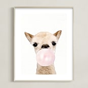 "Bubblegum Animals: Llama" - Art Print in llama fur by Maja Cunningham - Framed
