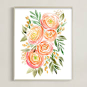"Watercolor ranunculus" - Art Print in Rose gold and green by Rosana Laiz Blursbyai - Framed