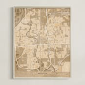 "Wichita, KA, vintage-looking city map" - Art Print in Sepia by Rosana Laiz Blursbyai - Framed