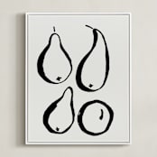 "Still-life with four pears" - Art Print in Black and Off-white by Sonya Percival - Framed Canvas