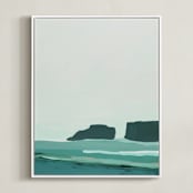 "Abstract Pacific Seascape Diptych 1" - Art Print in Greenish Turquoise by Caryn Owen - Framed Canvas