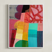 "Bloom" - Art Print in Coral by Poppy Dodge - Framed Canvas