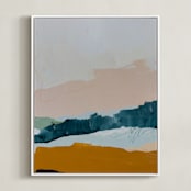 "Moving Mountains I" - Art Print in River Blue by Kayla King - Framed Canvas