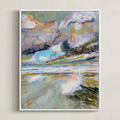 "Broken Perfection" - Art Print in Storm Blue by Jill Myer - Framed Canvas