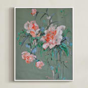 "Arrangement in Rose & Teal" - Art Print in Rose by Sonal Nathwani - Framed Canvas