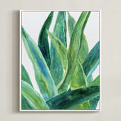 "Tropical plants I" - Art Print in Evergreen by Alexandra Dzh - Framed Canvas