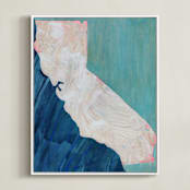 "Land by the Sea" - Art Print in California Turquoise by Denise Wong - Framed Canvas