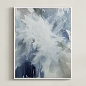 "White Doves" - Art Print in washed indigo by Teodora Guererra - Framed Canvas