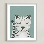 "Snow Leopard" - Art Print in Duck Egg by 2birdstone - Framed