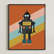 "Retro Robot" - Personalized Art Print in Pumpkin by Morgan Kendall - Framed
