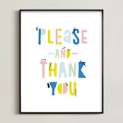 "Please and Thank You" - Art Print in Lake Blue by Erika Firm - Framed