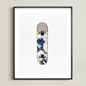 "SK8 Deck - Wave" - Art Print in Blues and Grays by Celeste Duffy - Framed