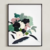 "Botanical Series Pink and  Mint" - Art Print in mint green by Caryn Owen - Framed