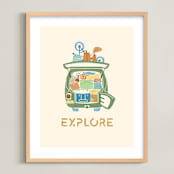 "All Packed and Ready to Explore" - Art Print in Pine by Kayla Buchner - Framed